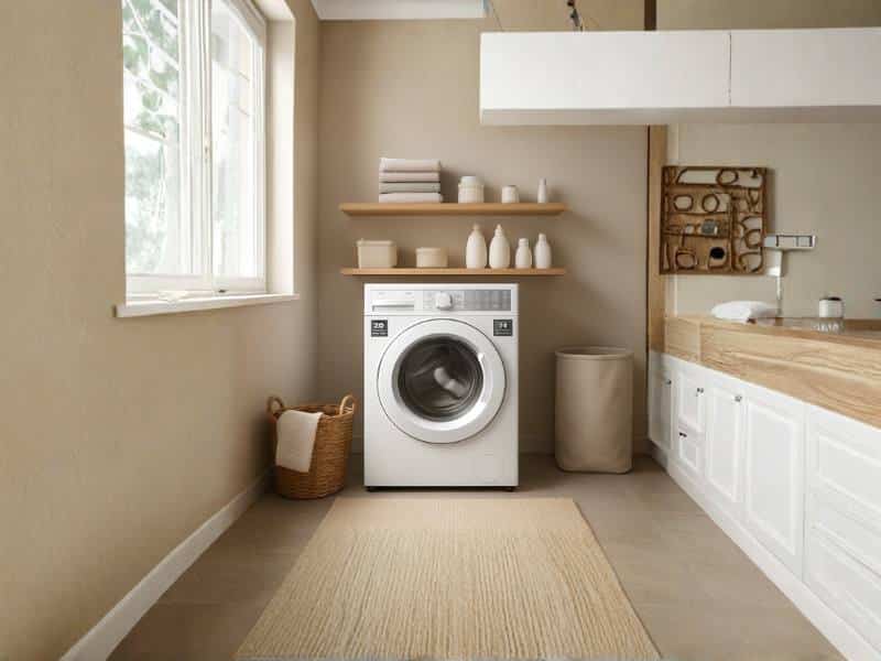 מכונת כביסה חכמה בחדר כביסה